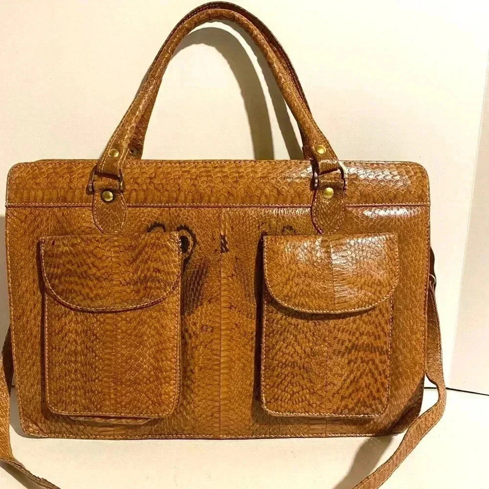 Handmade Unisex Snakeskin Leather Briefcase